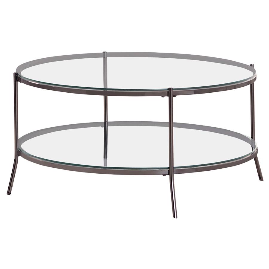 Laurie 1-shelf Glass Top Round Coffee Table Black Nickel (image for) Laurie 1-shelf Glass Top Round Coffee Table Black Nickel
