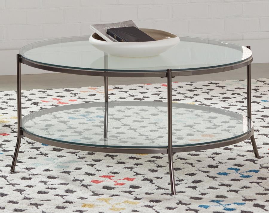 Laurie 1-shelf Glass Top Round Coffee Table Black Nickel