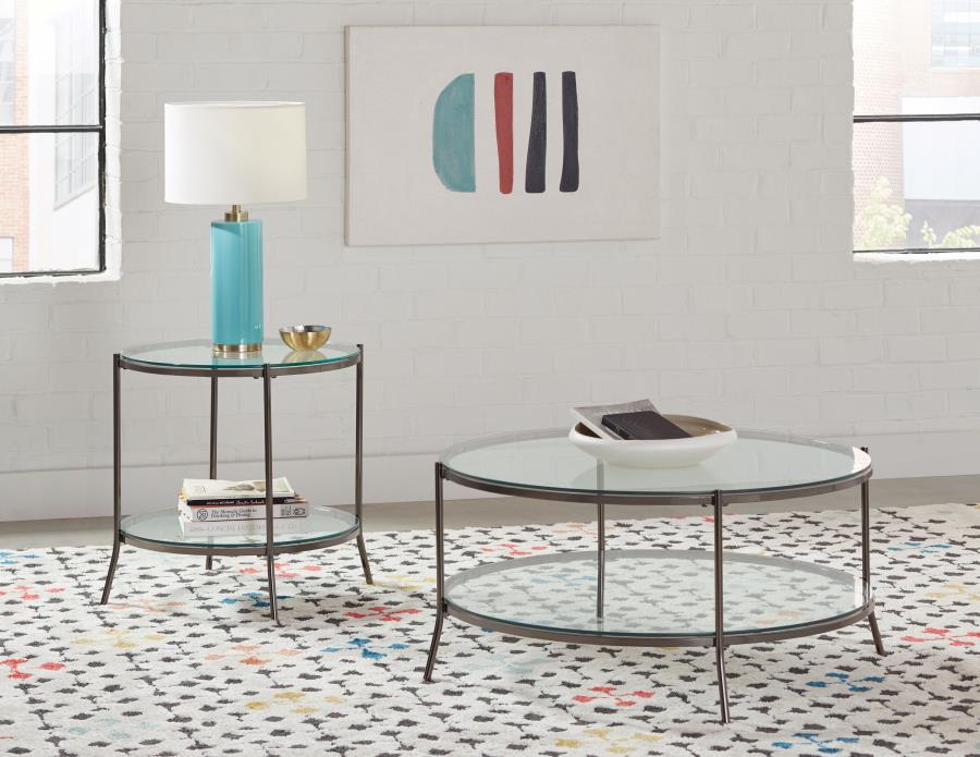 Modal Additional Images for Laurie 1-shelf Glass Top Round Coffee Table Black Nickel