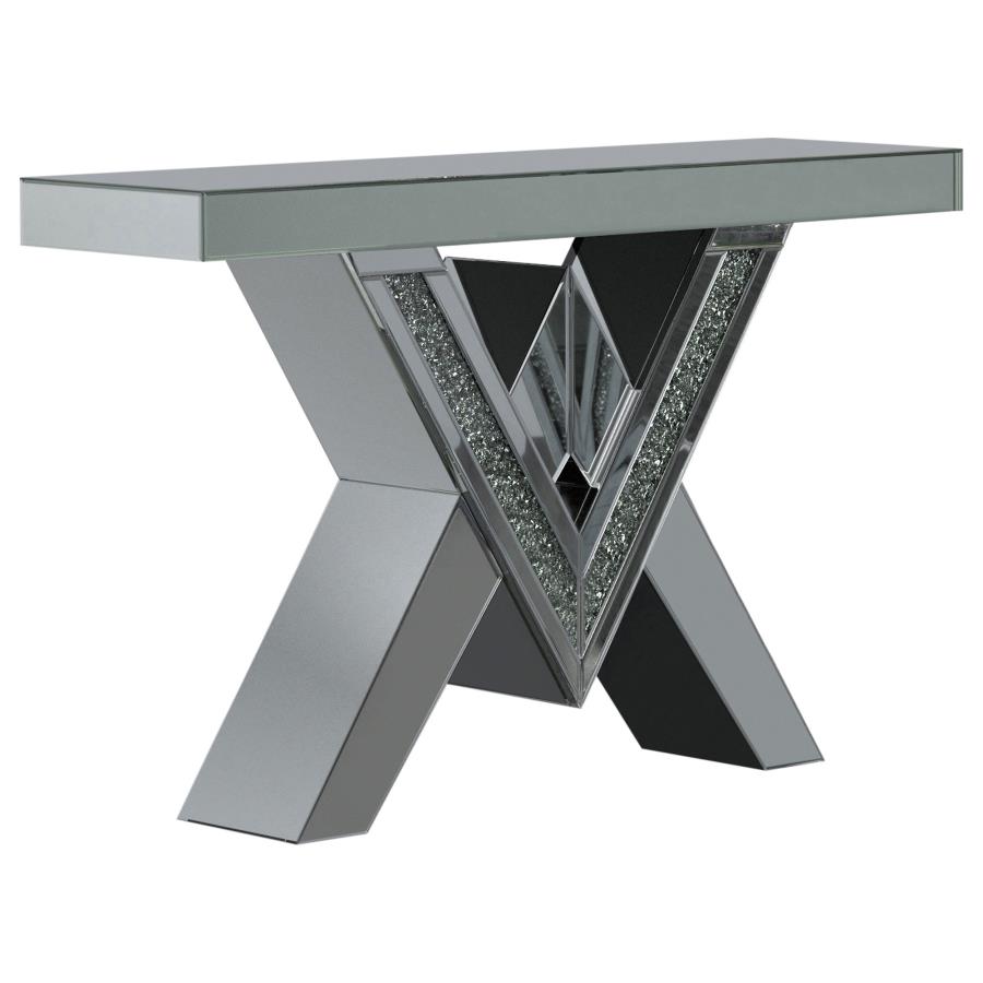 Taffeta V-shaped Mirrored Entryway Console Table Silver (image for) Taffeta V-shaped Mirrored Entryway Console Table Silver