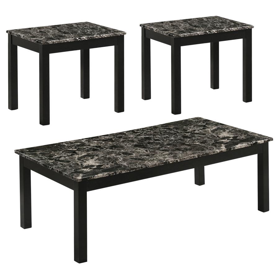 Bates 3-piece Faux Marble Top Coffee Table Set Black (image for) Bates 3-piece Faux Marble Top Coffee Table Set Black