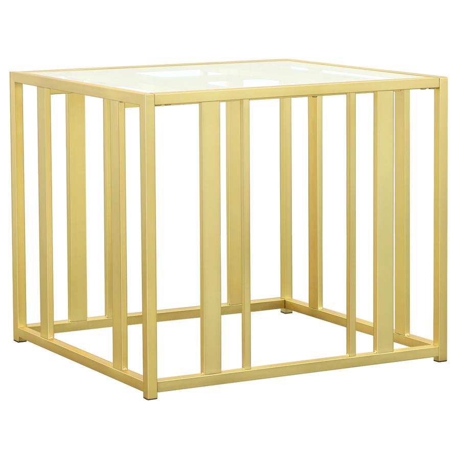 Adri Rectangular Glass Top Side End Table Matte Brass (image for) Adri Rectangular Glass Top Side End Table Matte Brass