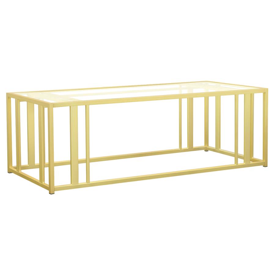 Adri Rectangular Glass Top Coffee Table Matte Brass (image for) Adri Rectangular Glass Top Coffee Table Matte Brass