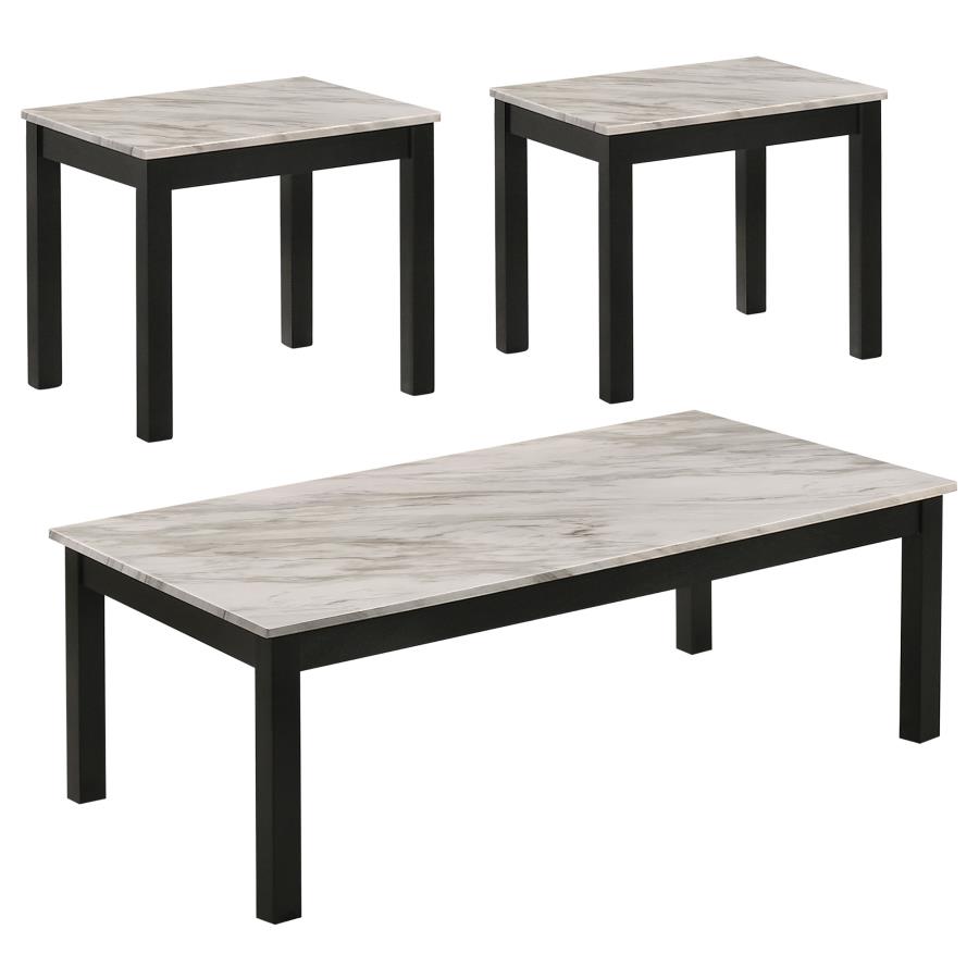 Bates 3-piece Faux Marble Top Coffee Table Set White (image for) Bates 3-piece Faux Marble Top Coffee Table Set White