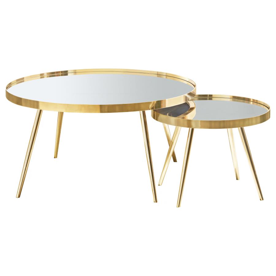 Kaelyn 2-piece Round Mirror Top Nesting Coffee Table Gold (image for) Kaelyn 2-piece Round Mirror Top Nesting Coffee Table Gold