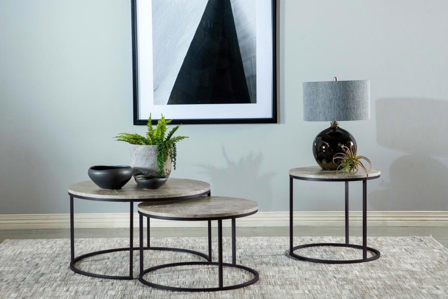 Modal Additional Images for Lainey Round Faux Marble Side End Table Grey