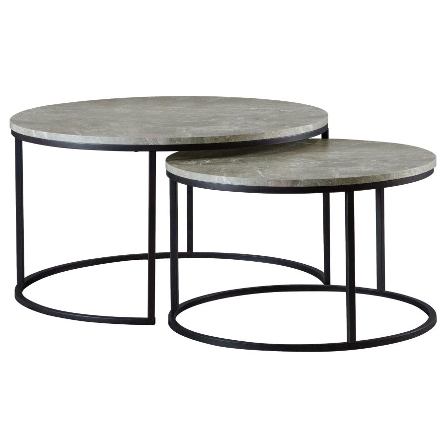 Lainey 2-piece Round Faux Marble Nesting Coffee Table Grey (image for) Lainey 2-piece Round Faux Marble Nesting Coffee Table Grey