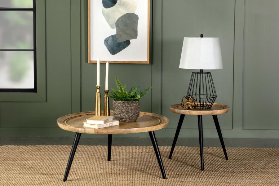 Modal Additional Images for Zoe Round Mango Wood Side End Table Natural and Black