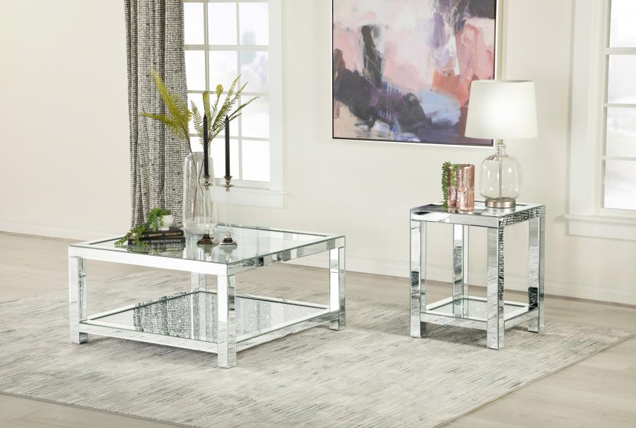 Modal Additional Images for Valentina 1-shelf Square Glass Top Coffee Table Silver