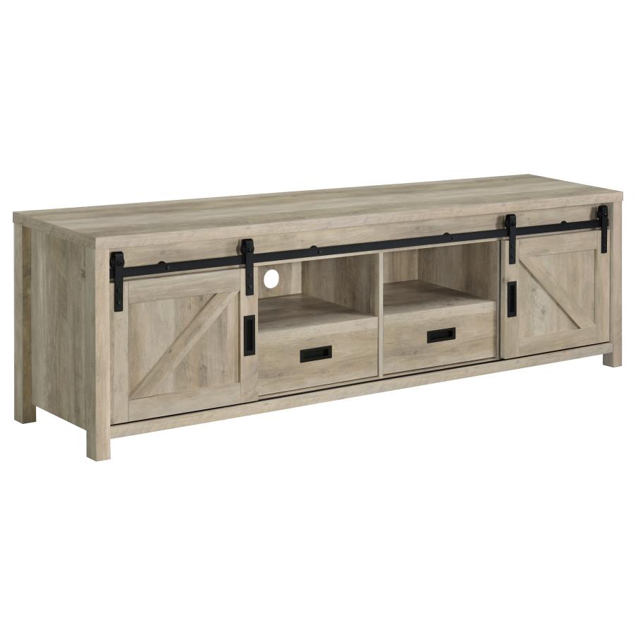 Madra 2-door Engineered Wood 79" TV Stand Distressed Pine (image for) Madra 2-door Engineered Wood 79" TV Stand Distressed Pine
