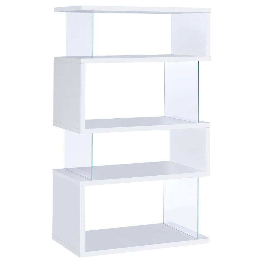 Emelle 63-inch 4-shelf Glass Panel Bookshelf White (image for) Emelle 63-inch 4-shelf Glass Panel Bookshelf White