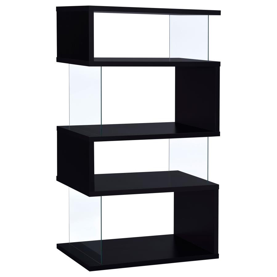 Emelle 63-inch 4-shelf Glass Panel Bookshelf Black (image for) Emelle 63-inch 4-shelf Glass Panel Bookshelf Black