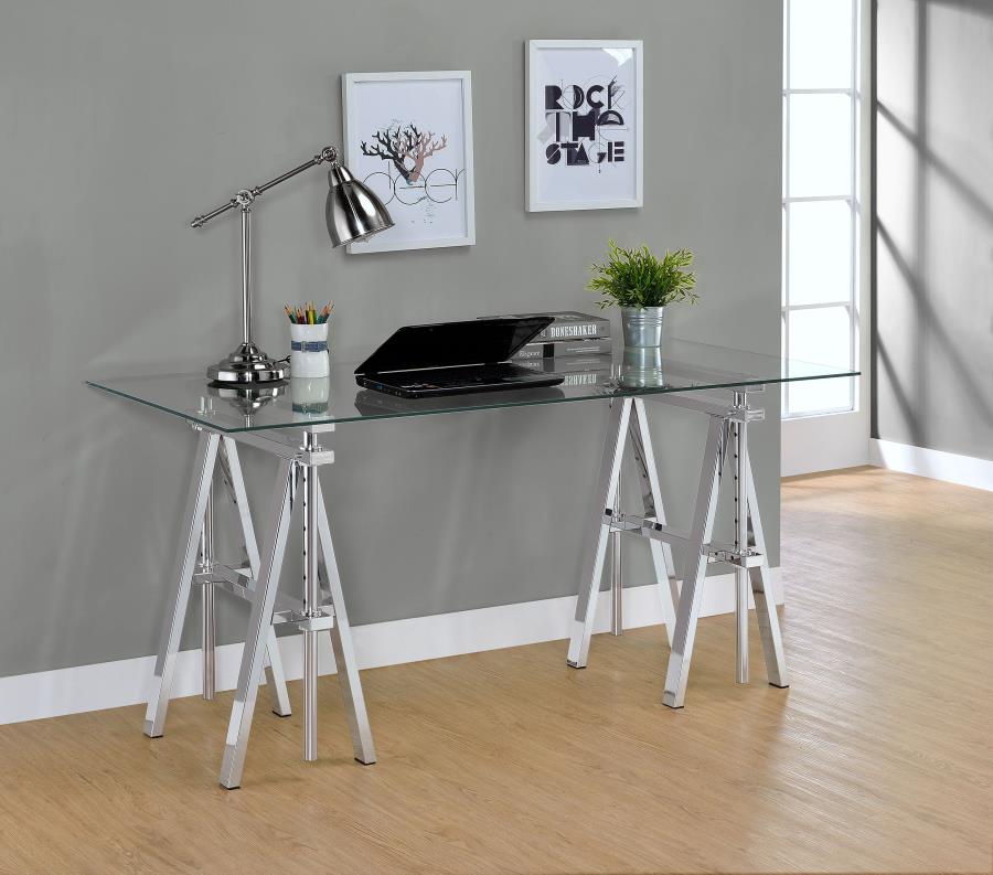 Statham 60-inch Glass Top Adjustable Standing Desk Chrome