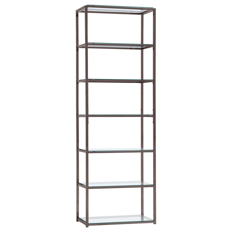 Kate 78-inch 5-shelf Glass Bookshelf Black Nickel (image for) Kate 78-inch 5-shelf Glass Bookshelf Black Nickel