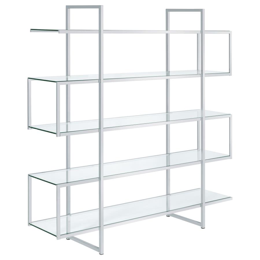 Elmer 63-inch 5-shelf Bookshelf Clear and Chrome (image for) Elmer 63-inch 5-shelf Bookshelf Clear and Chrome