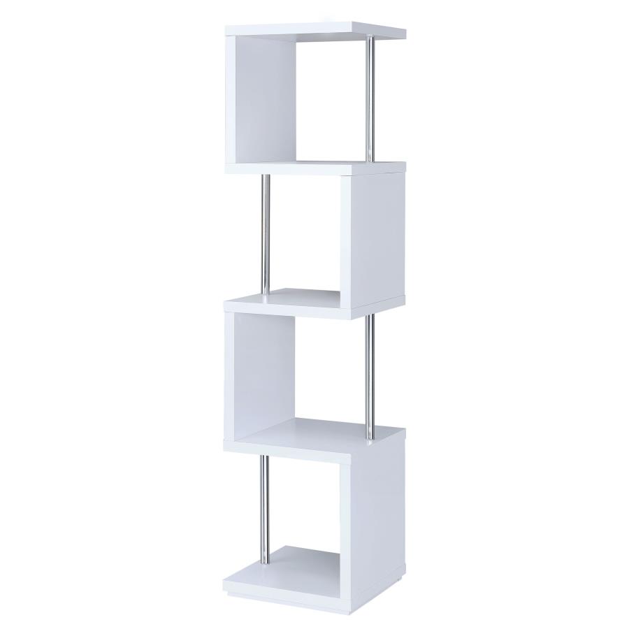 Baxter 67-inch 4-shelf Bookshelf White and Chrome (image for) Baxter 67-inch 4-shelf Bookshelf White and Chrome