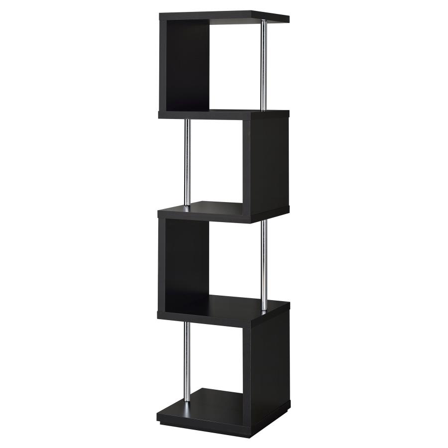 Baxter 67-inch 4-shelf Bookshelf Black and Chrome (image for) Baxter 67-inch 4-shelf Bookshelf Black and Chrome