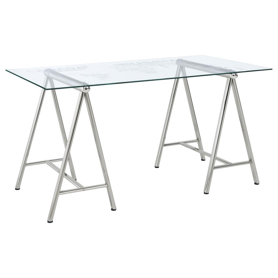 Patton 59-inch Glass Top Word Cloud Writing Desk Nickel (image for) Patton 59-inch Glass Top Word Cloud Writing Desk Nickel