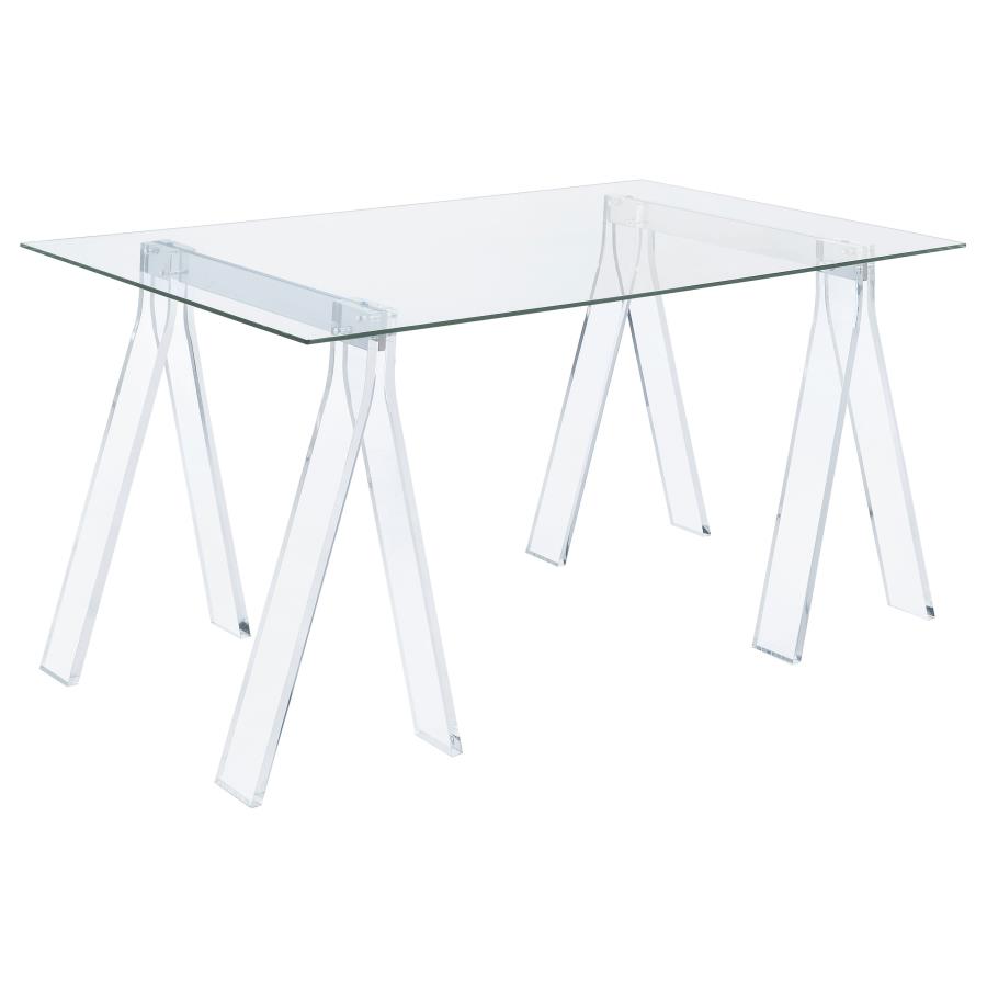 Amaturo 59-inch Glass Top Acrylic Writing Desk Clear (image for) Amaturo 59-inch Glass Top Acrylic Writing Desk Clear