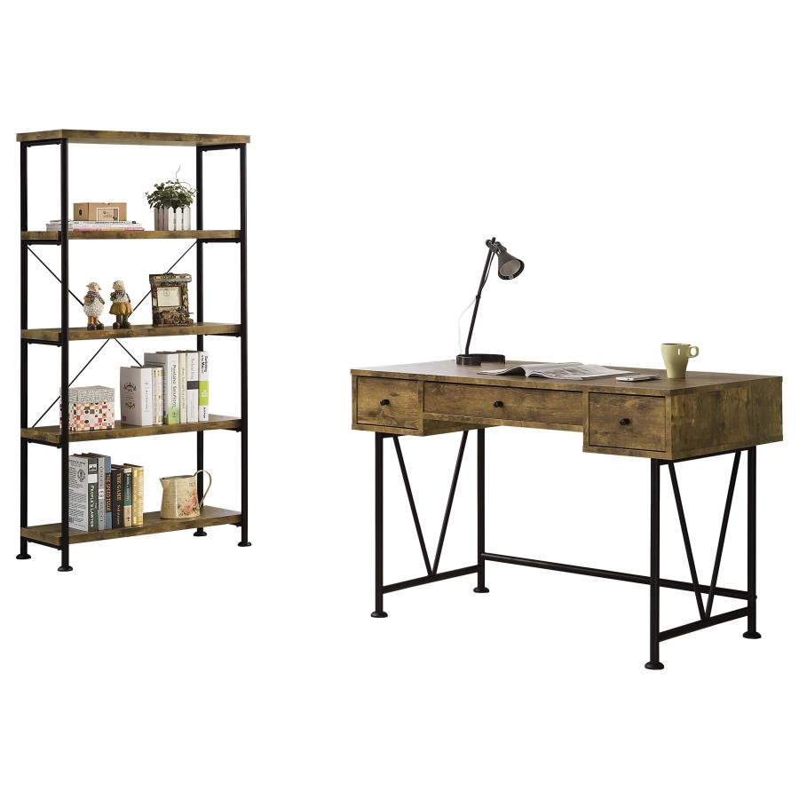 Analiese 2-piece Computer Desk Bookcase Set Rustic Nutmeg (image for) Analiese 2-piece Computer Desk Bookcase Set Rustic Nutmeg