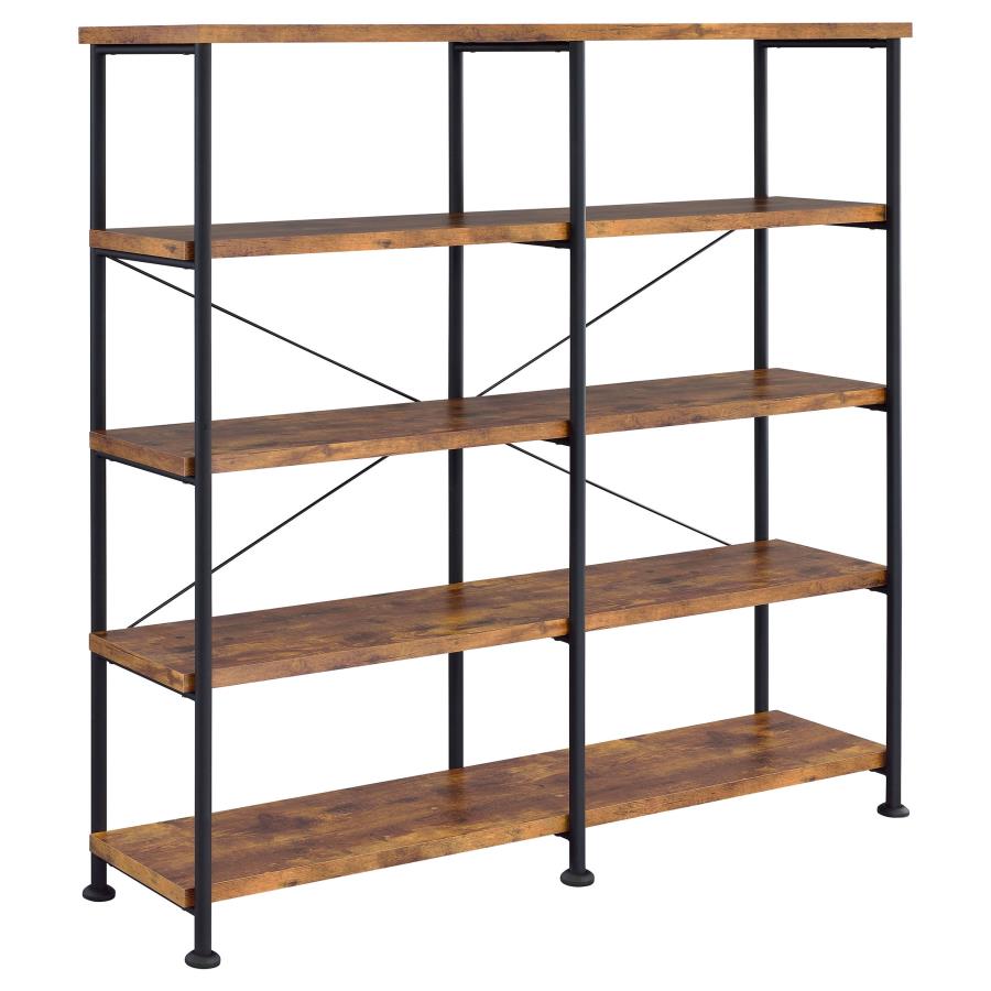 Analiese 63-inch 4-shelf Double Bookshelf Rustic Nutmeg (image for) Analiese 63-inch 4-shelf Double Bookshelf Rustic Nutmeg