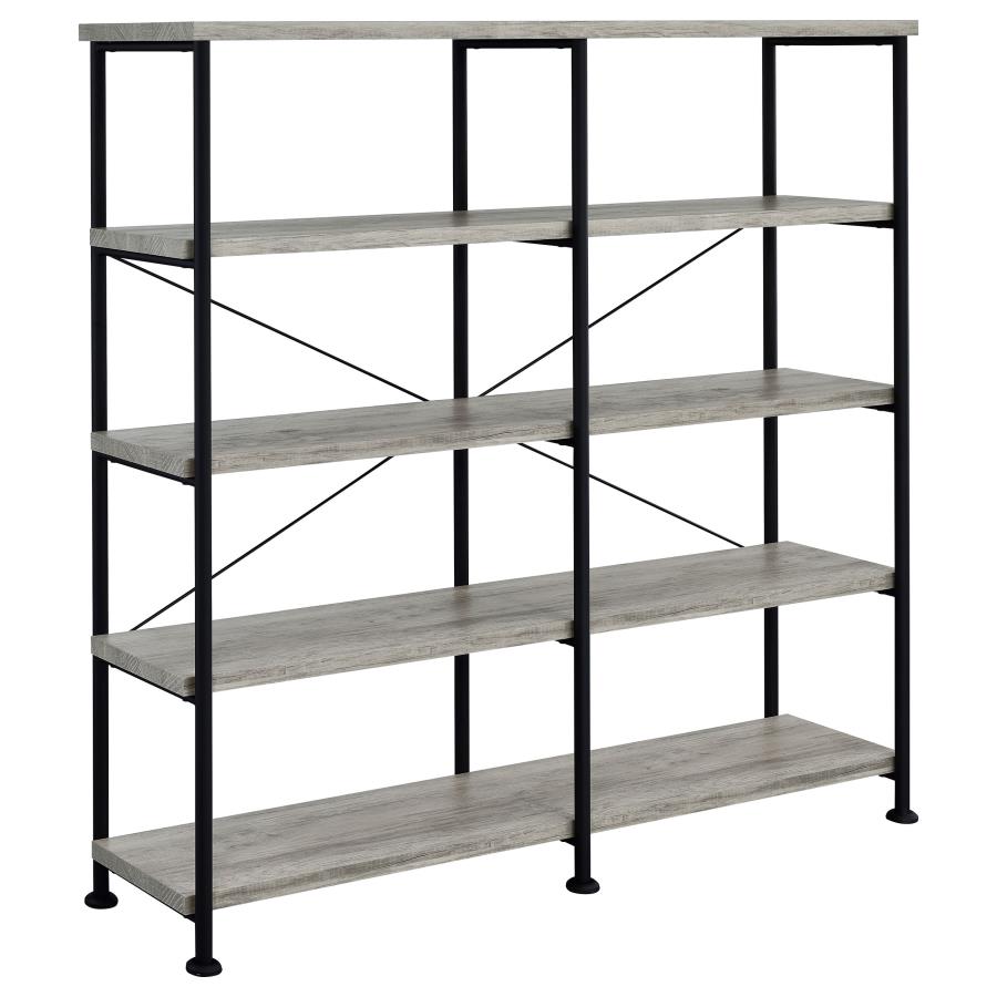 Analiese 63-inch 4-shelf Double Bookshelf Grey Driftwood (image for) Analiese 63-inch 4-shelf Double Bookshelf Grey Driftwood
