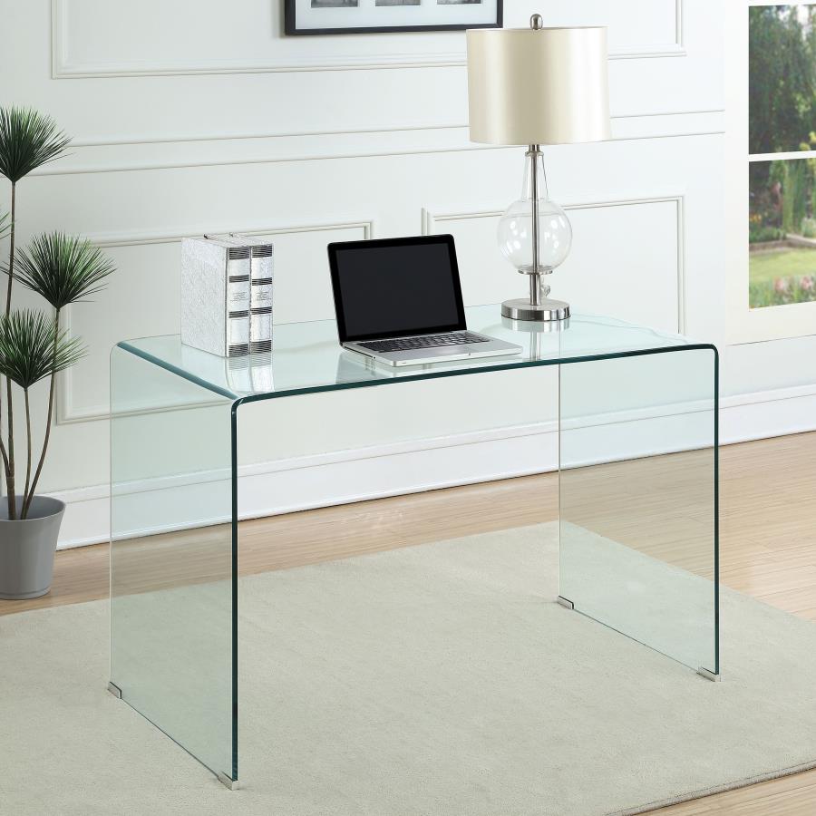 Ripley 47-inch Tempered Bent Glass Writing Desk Clear (image for) Ripley 47-inch Tempered Bent Glass Writing Desk Clear
