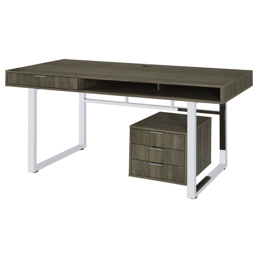 Whitman 65-inch 4-drawer Computer Desk Weathered Grey (image for) Whitman 65-inch 4-drawer Computer Desk Weathered Grey