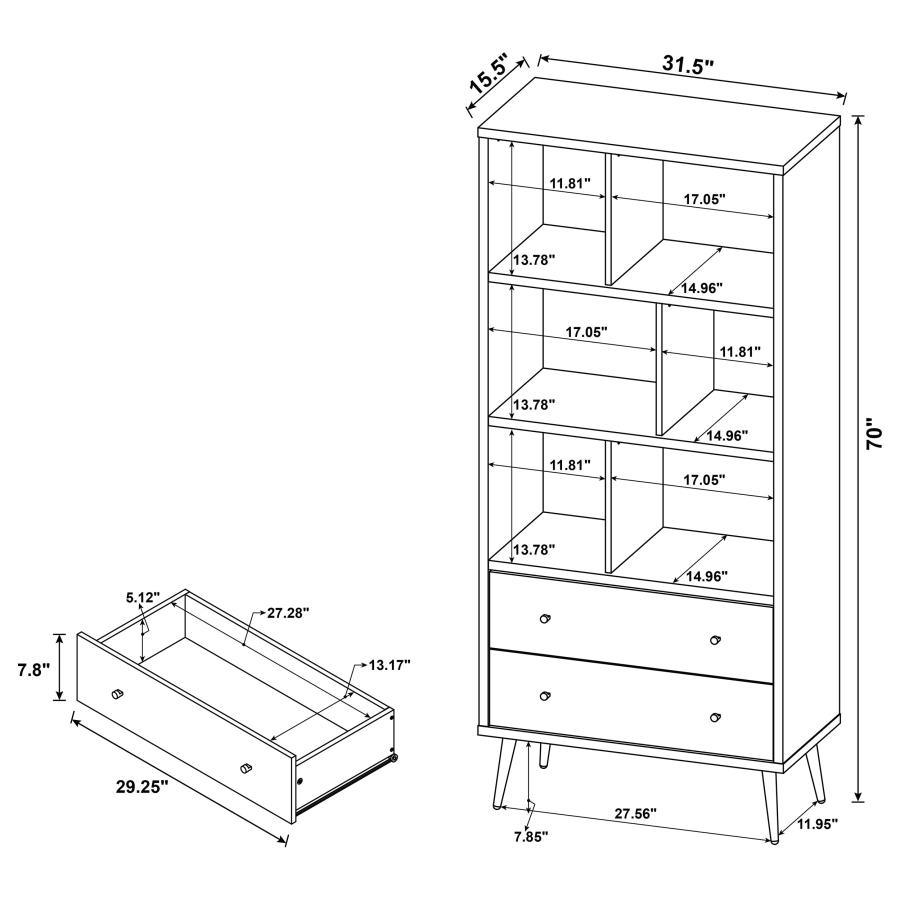 Modal Additional Images for Maeve 70-inch 3-shelf Bookcase with Drawers Distressed Pine