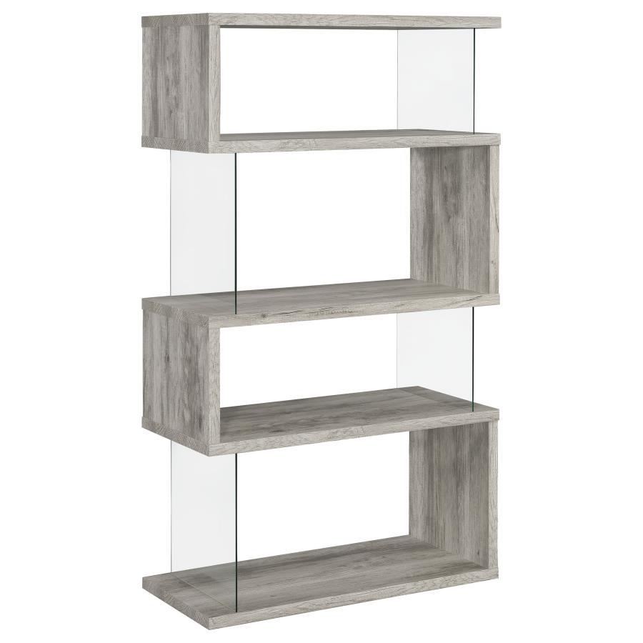 Emelle 63-inch 4-shelf Glass Panel Bookshelf Grey Driftwood (image for) Emelle 63-inch 4-shelf Glass Panel Bookshelf Grey Driftwood