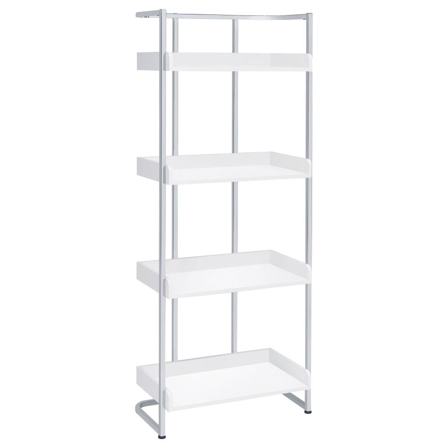 Ember 68-inch 4-shelf Bookshelf White High Gloss and Chrome (image for) Ember 68-inch 4-shelf Bookshelf White High Gloss and Chrome