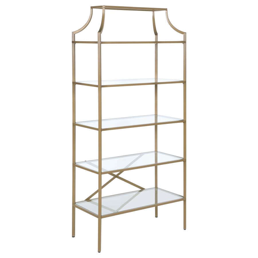 Serena 70-inch 5-shelf Glass Bookshelf Gold (image for) Serena 70-inch 5-shelf Glass Bookshelf Gold