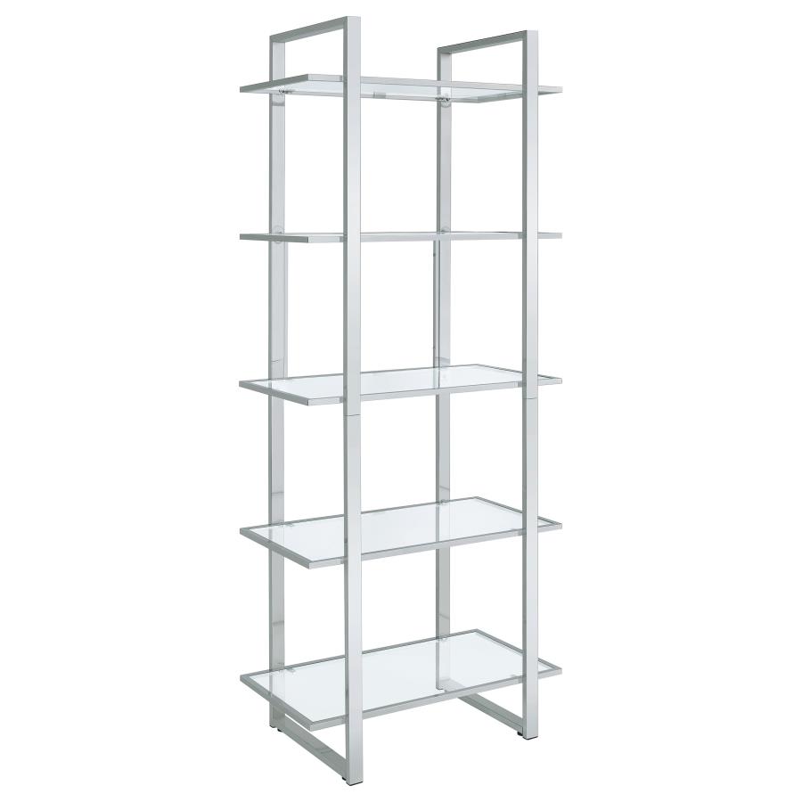 Hartford 79-inch 5-shelf Glass Bookshelf Chrome (image for) Hartford 79-inch 5-shelf Glass Bookshelf Chrome