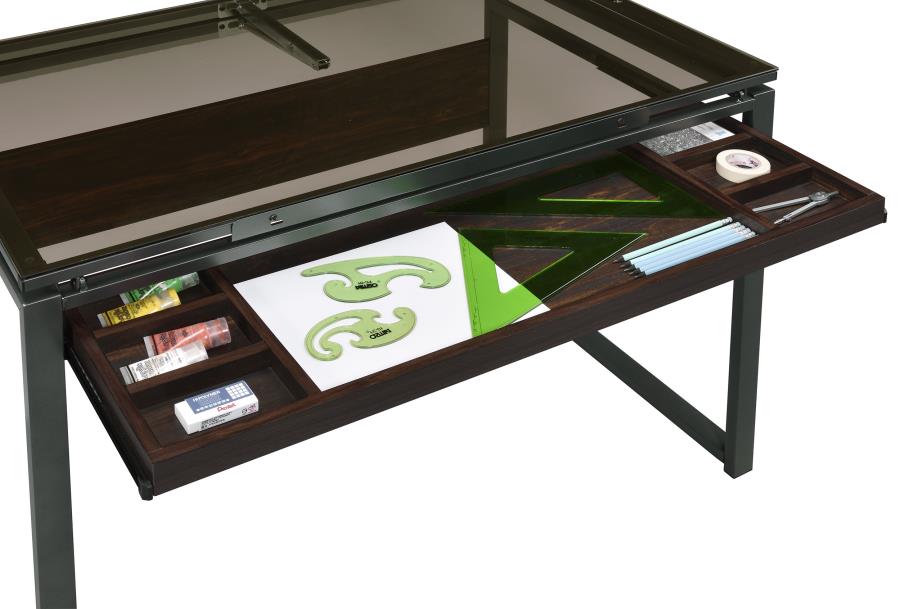 Pantano 42-inch Glass Top Drafting Table Dark Gunmetal