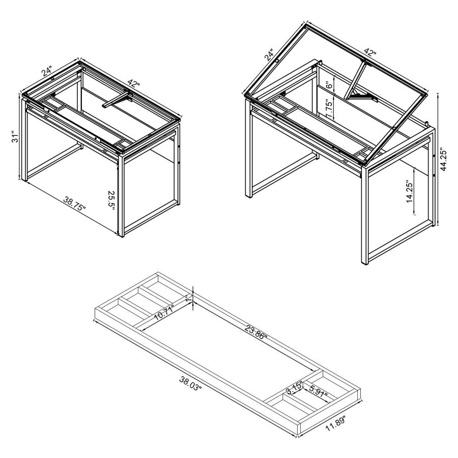 Modal Additional Images for Pantano 42-inch Glass Top Drafting Table Dark Gunmetal