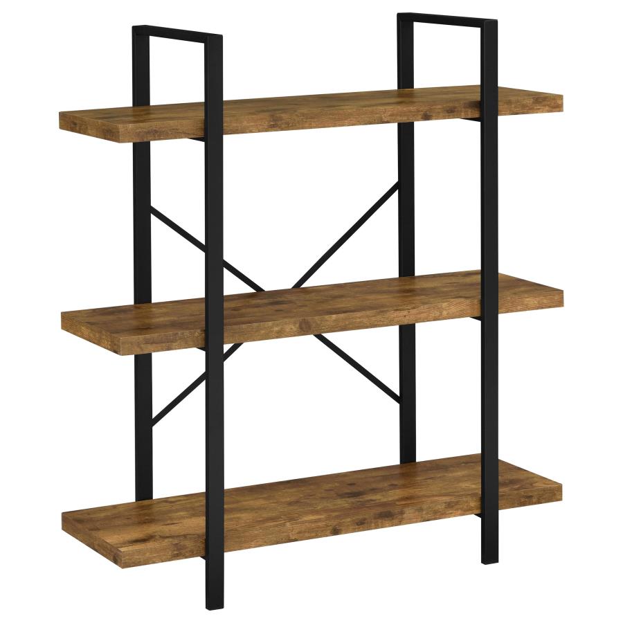 Cole 40-inch 3-shelf Bookshelf Rustic Nutmeg and Black (image for) Cole 40-inch 3-shelf Bookshelf Rustic Nutmeg and Black