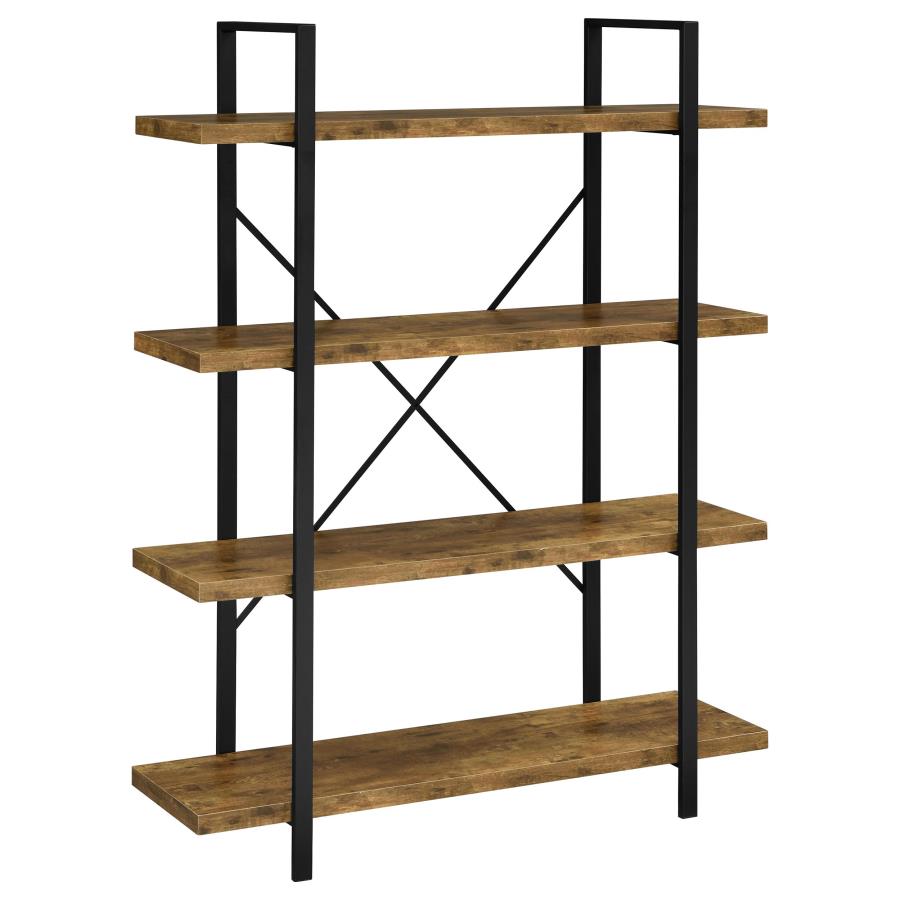 Cole 55-inch 4-shelf Bookshelf Rustic Nutmeg and Black (image for) Cole 55-inch 4-shelf Bookshelf Rustic Nutmeg and Black