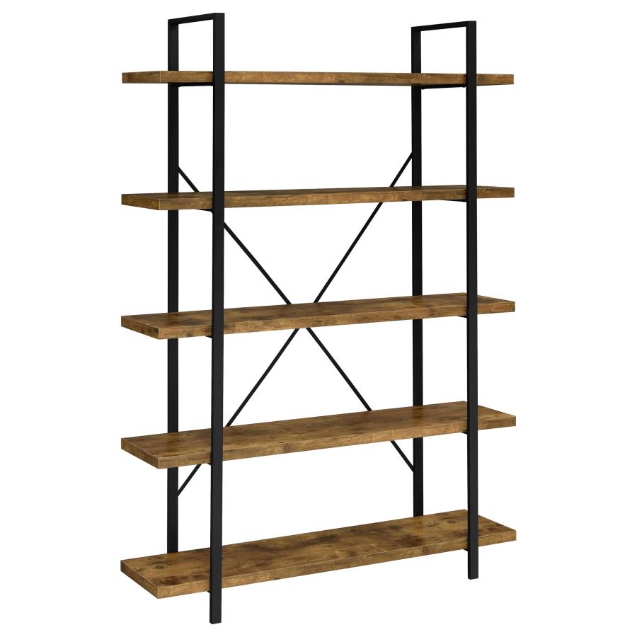 Cole 70-inch 5-shelf Bookshelf Rustic Nutmeg and Black (image for) Cole 70-inch 5-shelf Bookshelf Rustic Nutmeg and Black