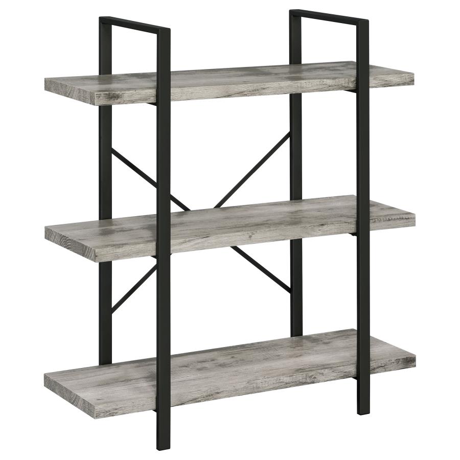 Cole 40-inch 3-shelf Bookshelf Grey Driftwood and Gunmetal (image for) Cole 40-inch 3-shelf Bookshelf Grey Driftwood and Gunmetal