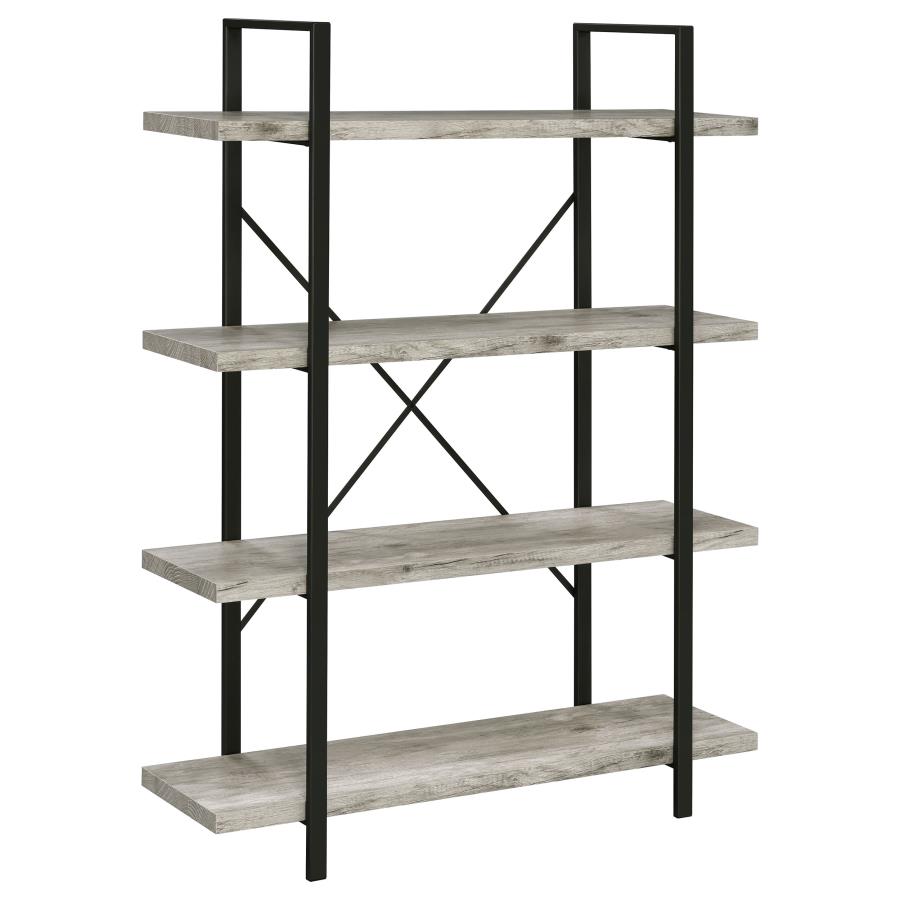 Cole 55-inch 4-shelf Bookshelf Grey Driftwood and Gunmetal (image for) Cole 55-inch 4-shelf Bookshelf Grey Driftwood and Gunmetal