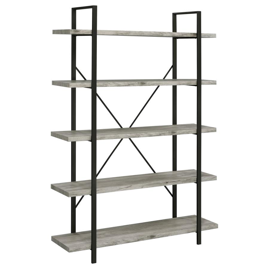 Cole 70-inch 5-shelf Bookshelf Grey Driftwood and Gunmetal (image for) Cole 70-inch 5-shelf Bookshelf Grey Driftwood and Gunmetal