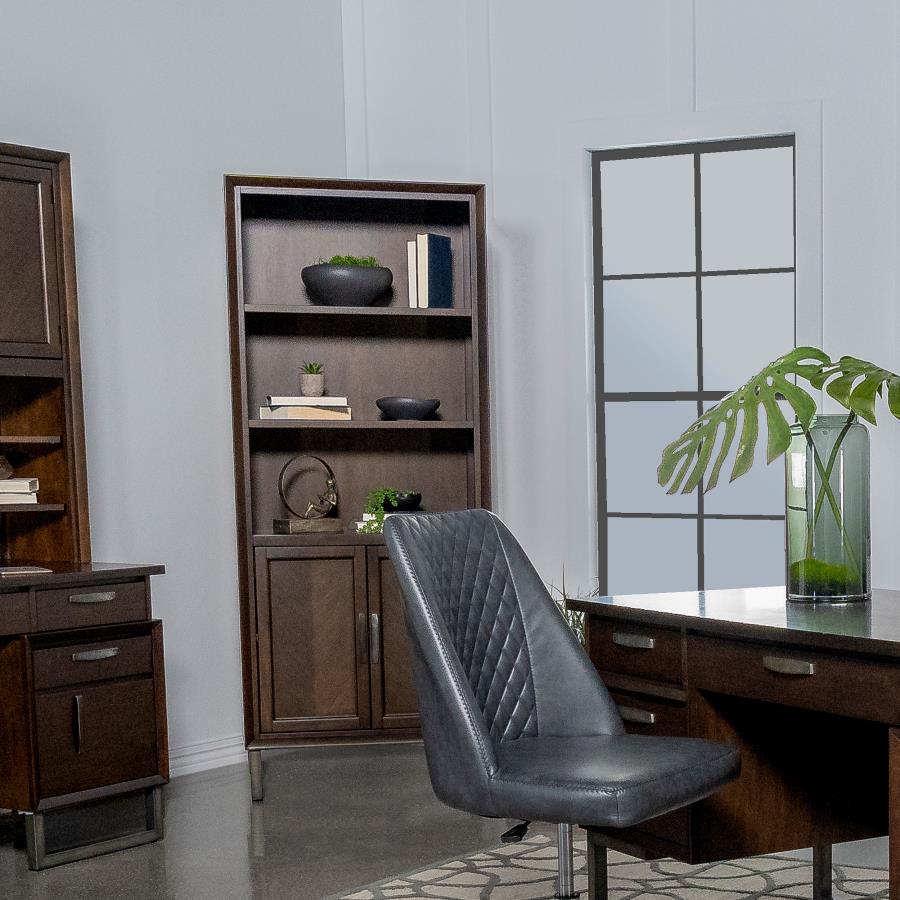 Marshall 76-inch 3-shelf Cabinet Bookcase Dark Walnut