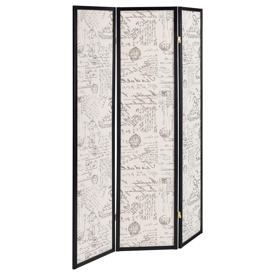 Felice 3-Panel Room Divider Folding Screen French Script (image for) Felice 3-Panel Room Divider Folding Screen French Script