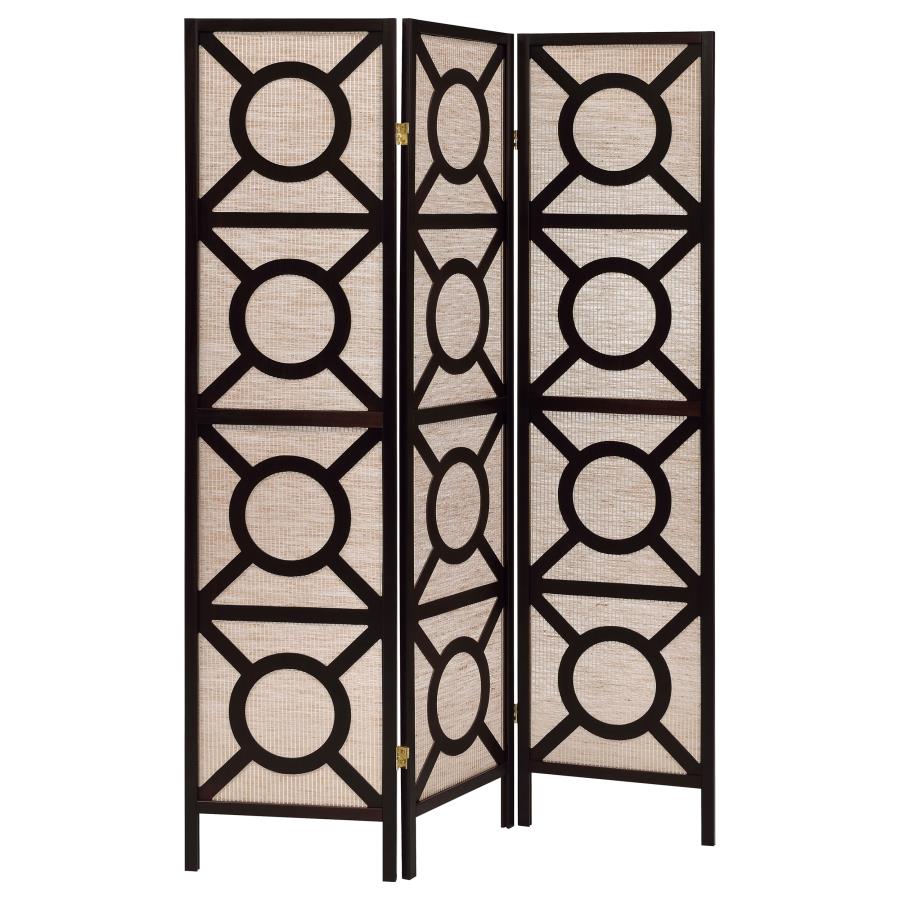 Vulcan 3 Panel Room Divider Folding Shoji Screen Cappuccino (image for) Vulcan 3 Panel Room Divider Folding Shoji Screen Cappuccino