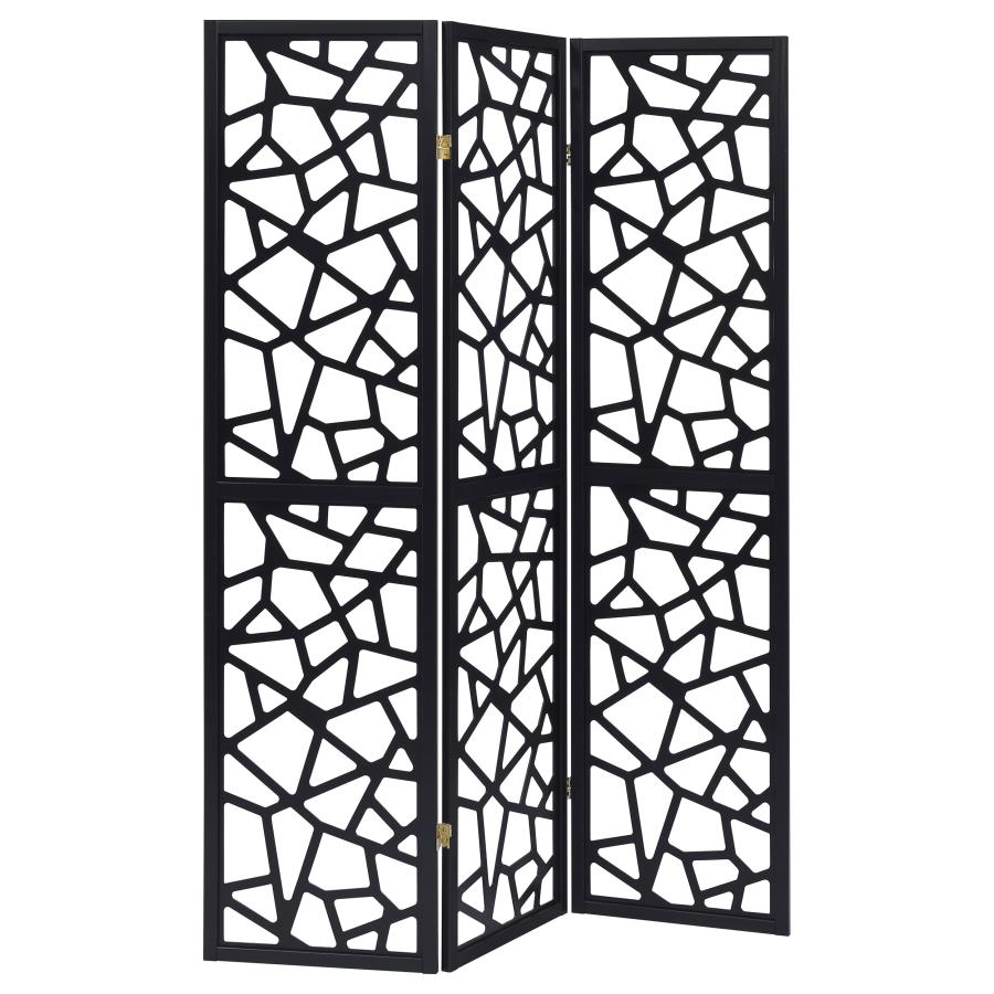 Nailan 3-Panel Room Divider Folding Screen Black Open Mosaic (image for) Nailan 3-Panel Room Divider Folding Screen Black Open Mosaic