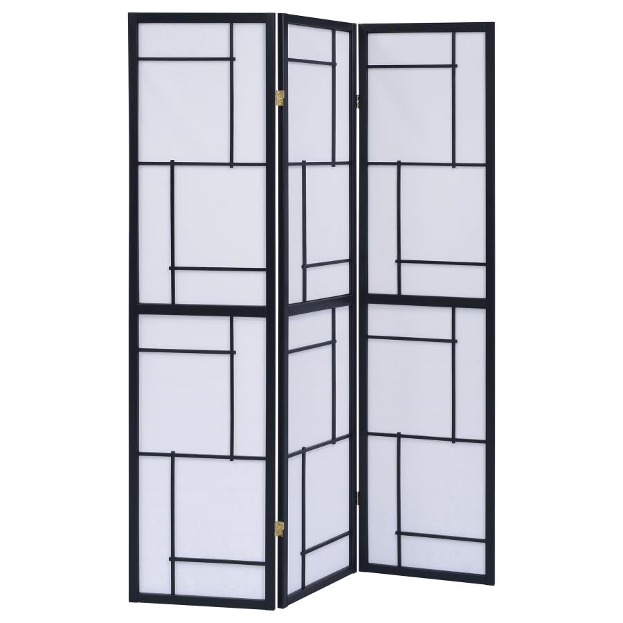 Damis 3-Panel Room Divider Folding Shoji Screen Black (image for) Damis 3-Panel Room Divider Folding Shoji Screen Black