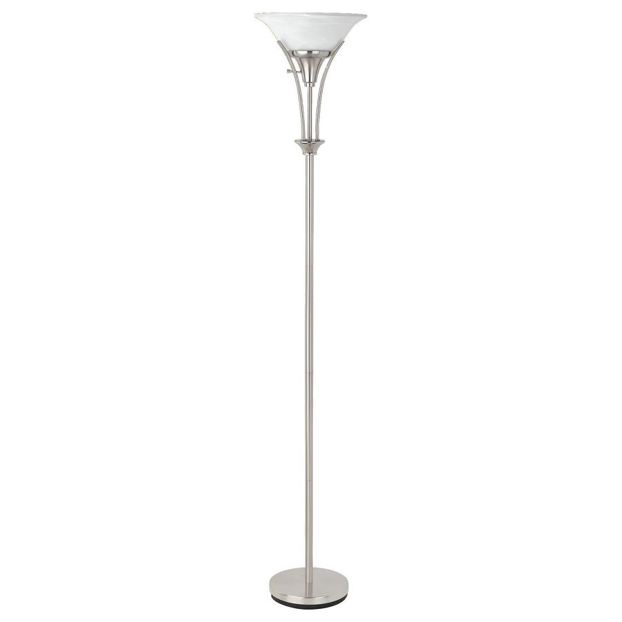Archie 71-inch Frosted Torchiere Floor Lamp Brushed Steel (image for) Archie 71-inch Frosted Torchiere Floor Lamp Brushed Steel