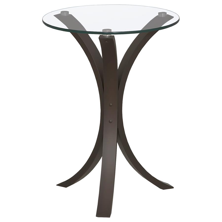Edgar Round Glass Top Accent Side Table Cappuccino (image for) Edgar Round Glass Top Accent Side Table Cappuccino