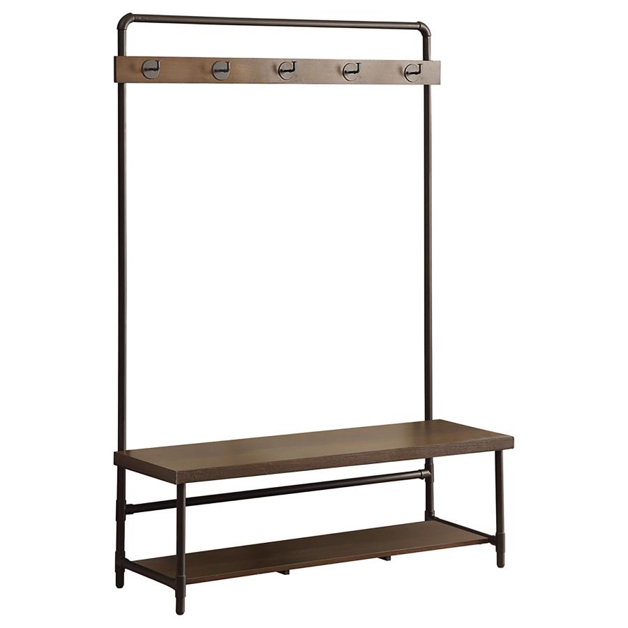 Alise 5 Hook Coat Rack Hall Tree with Shoe Bench Chestnut (image for) Alise 5 Hook Coat Rack Hall Tree with Shoe Bench Chestnut