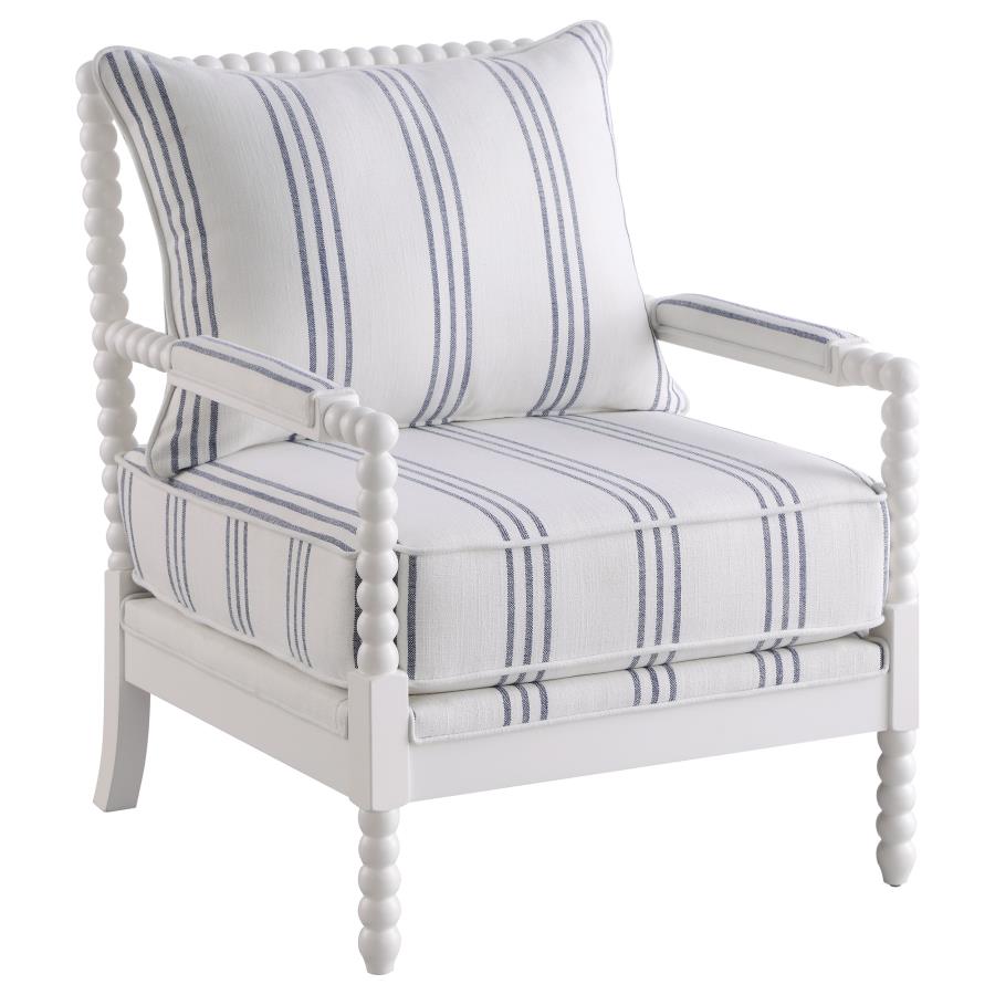 Blanchett Upholstered Bobbin Accent Chair White and Navy (image for) Blanchett Upholstered Bobbin Accent Chair White and Navy